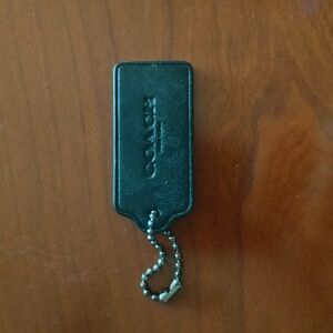 Coach Black Leather Tag with Silver Chain